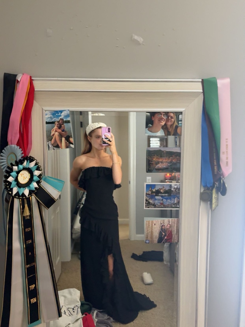 PromGirl Black Ruffled Strapless Prom Dress
